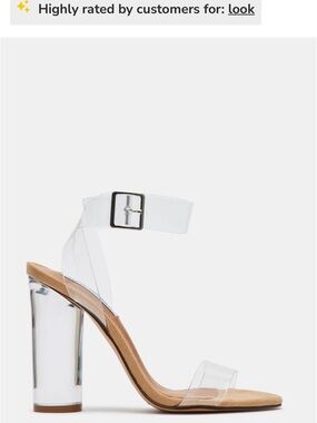 Steve Madden Clear PVC Block Heel Sandal with Tan Footbed